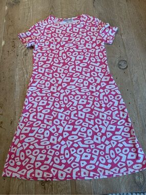 Barbara Gerwit Pink & White Geometric A-Line Casual Dress S